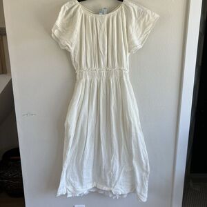 Apiece Apart Women's Sz 2 Smocked Waist Midi Dress Ivory Cottage Core Gauze